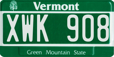 VT license plate XWK908