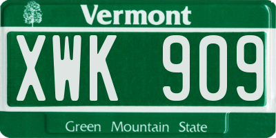 VT license plate XWK909