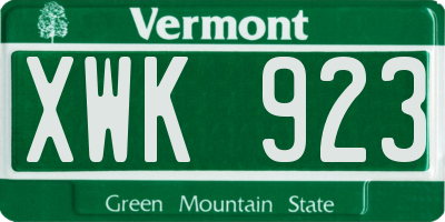 VT license plate XWK923