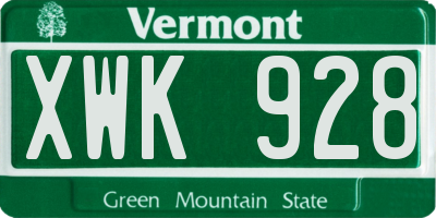 VT license plate XWK928