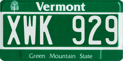 VT license plate XWK929