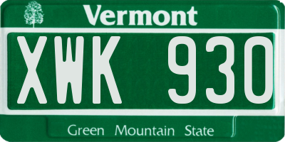 VT license plate XWK930