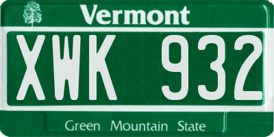 VT license plate XWK932