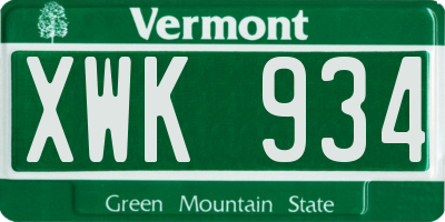 VT license plate XWK934