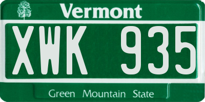 VT license plate XWK935