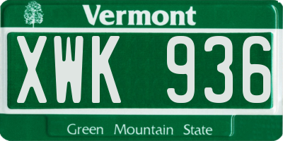 VT license plate XWK936