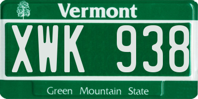 VT license plate XWK938