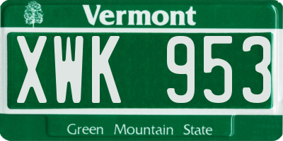 VT license plate XWK953