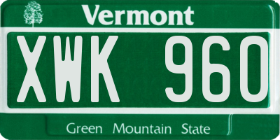 VT license plate XWK960