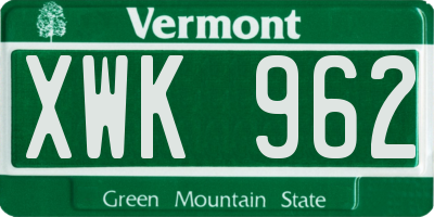 VT license plate XWK962