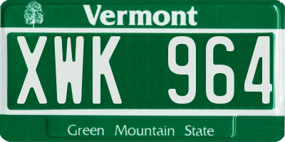 VT license plate XWK964