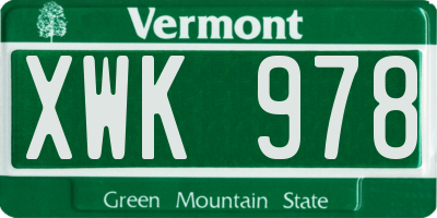 VT license plate XWK978