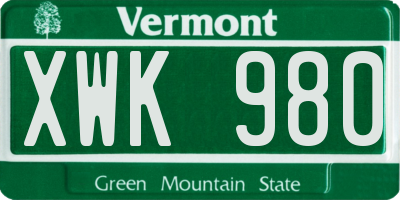 VT license plate XWK980