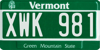 VT license plate XWK981