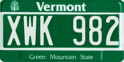 VT license plate XWK982