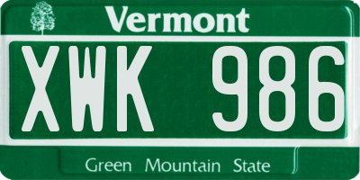 VT license plate XWK986