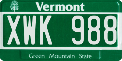 VT license plate XWK988