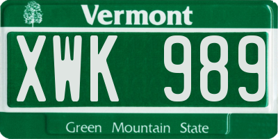 VT license plate XWK989