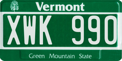 VT license plate XWK990