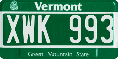 VT license plate XWK993