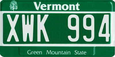 VT license plate XWK994