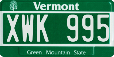 VT license plate XWK995