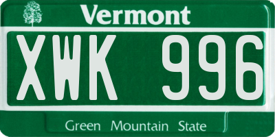VT license plate XWK996