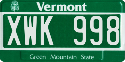 VT license plate XWK998