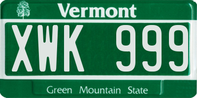 VT license plate XWK999