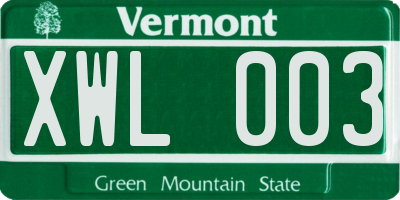 VT license plate XWL003