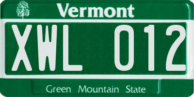 VT license plate XWL012