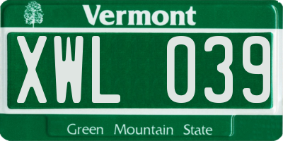 VT license plate XWL039