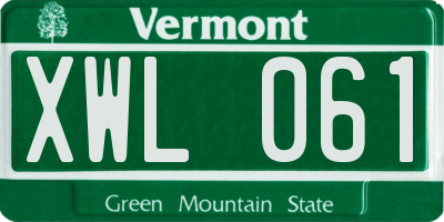 VT license plate XWL061