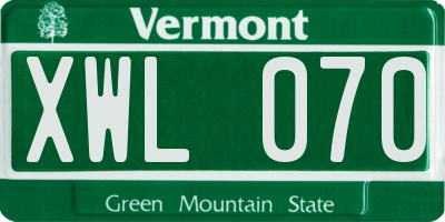 VT license plate XWL070
