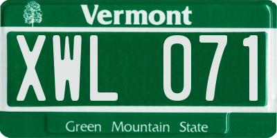 VT license plate XWL071