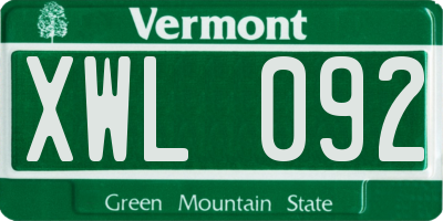 VT license plate XWL092