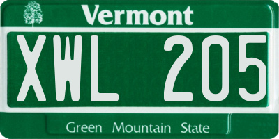VT license plate XWL205