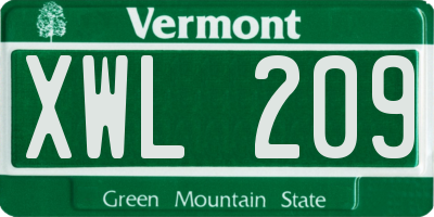 VT license plate XWL209