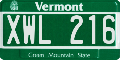 VT license plate XWL216