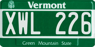 VT license plate XWL226