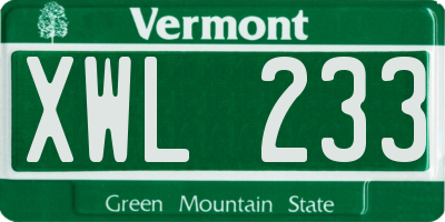 VT license plate XWL233
