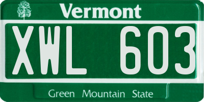 VT license plate XWL603
