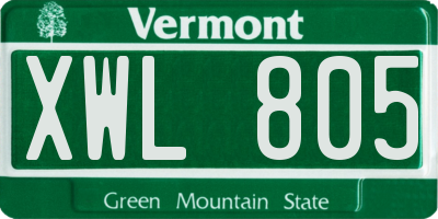 VT license plate XWL805