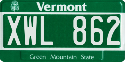 VT license plate XWL862