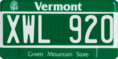 VT license plate XWL920