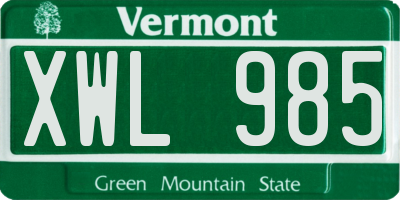 VT license plate XWL985