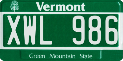 VT license plate XWL986