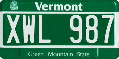 VT license plate XWL987