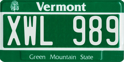 VT license plate XWL989
