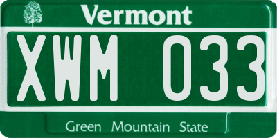VT license plate XWM033